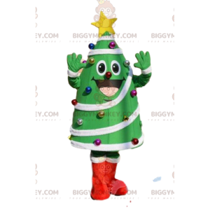 Gedecoreerde groene kerstboom BIGGYMONKEY™ mascottekostuum