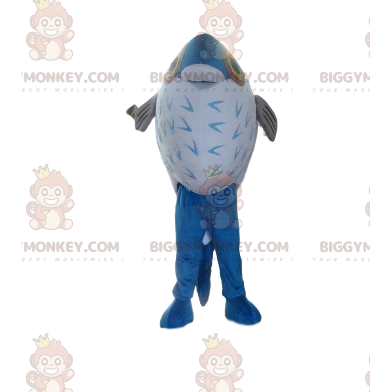 Kostium maskotka niebiesko-biała ryba BIGGYMONKEY™, kostium Kostium maskotka niebiesko-biała ryba BIGGYMONKEY™, kostium