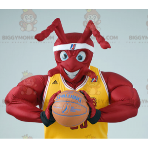BIGGYMONKEY™ Muscle Red Ant Mascot Costume In Basketball Outfit