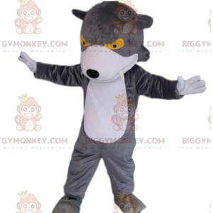 BIGGYMONKEY™ mascottekostuum grijze en witte wolf met gele