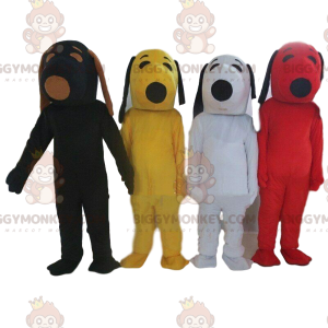 4 BIGGYMONKEY™s maskot av Snoopy i olika färger, kända kostymer