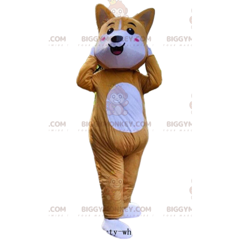 Disfraz de mascota BIGGYMONKEY™ de zorro naranja y blanco con Disfraz de mascota BIGGYMONKEY™ de zorro naranja y blanco con