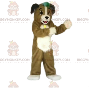 Brown and White Dog BIGGYMONKEY™ Mascot Costume with Collar –