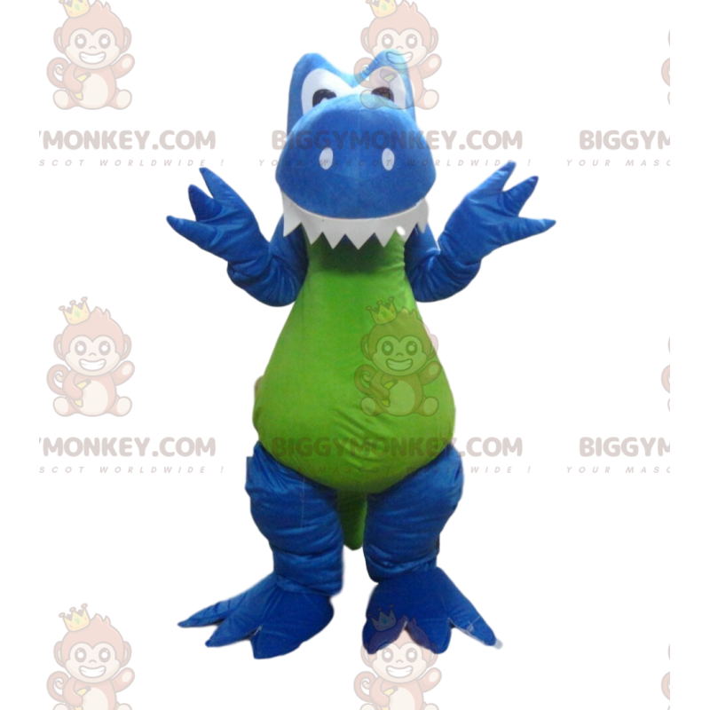 Blå och grön dinosaurie BIGGYMONKEY™ maskotdräkt Blå och grön dinosaurie BIGGYMONKEY™ maskotdräkt