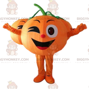 Winking giant orange BIGGYMONKEY™ mascot costume, fruit costume