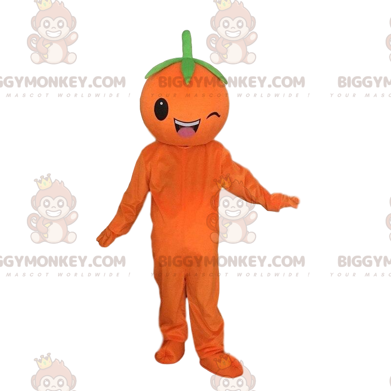 Winking giant orange BIGGYMONKEY™ mascot costume, fruit costume