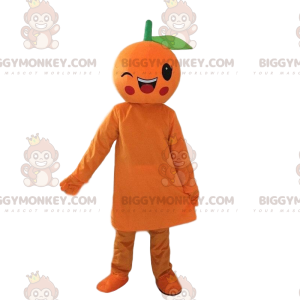 Winking giant orange BIGGYMONKEY™ mascot costume, fruit costume