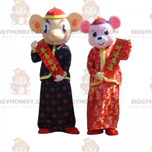 2 mouse mascot BIGGYMONKEY™s in traditional Asian outfits -