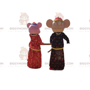 2 mascotes de rato BIGGYMONKEY™s em trajes tradicionais
