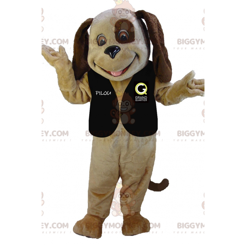 Disfraz de mascota BIGGYMONKEY™ de perro marrón muy sonriente Disfraz de mascota BIGGYMONKEY™ de perro marrón muy sonriente