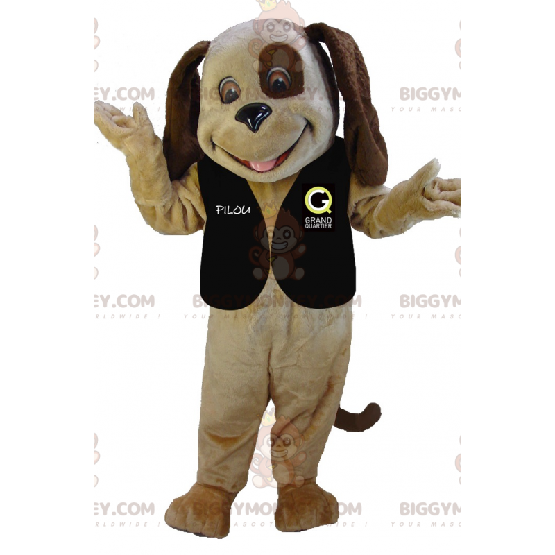Meget smilende tofarvet brun hund BIGGYMONKEY™ maskotkostume -