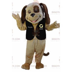Kostým maskota velmi usměvavého dvoubarevného hnědého psa