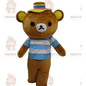 Brown Teddy Bear BIGGYMONKEY™ Mascot Costume With Striped Tee -