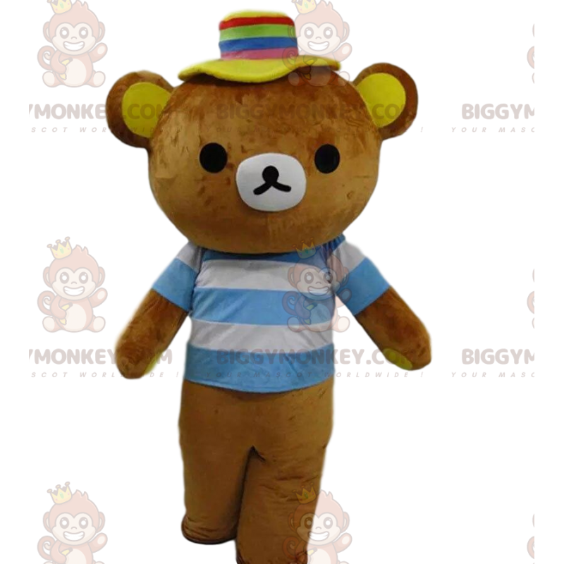 Brun bamse BIGGYMONKEY™ maskotkostume med stribet t-shirt - Brun bamse BIGGYMONKEY™ maskotkostume med stribet t-shirt -