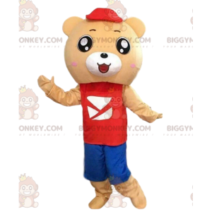 Στολή μασκότ BIGGYMONKEY™ Teddy Bear σε κόκκινο και μπλε ντύσιμο - Μασκότ αρκούδας - BIGGYMONKEY_09937 - BiggyMonkey.com