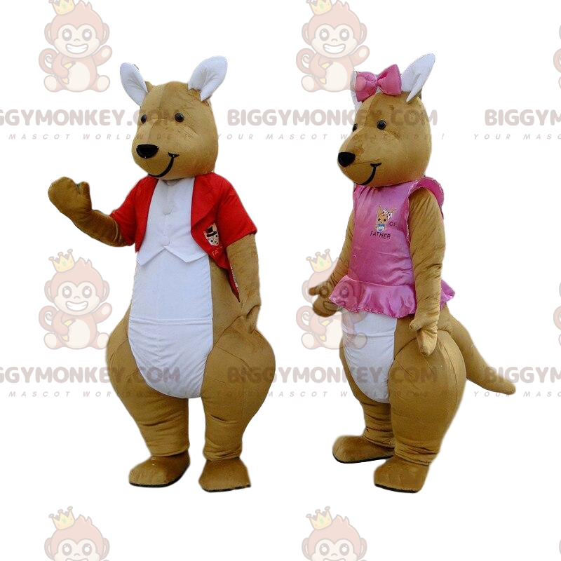 BIGGYMONKEY™ maskotka brązowych i białych kangurów, para BIGGYMONKEY™ maskotka brązowych i białych kangurów, para