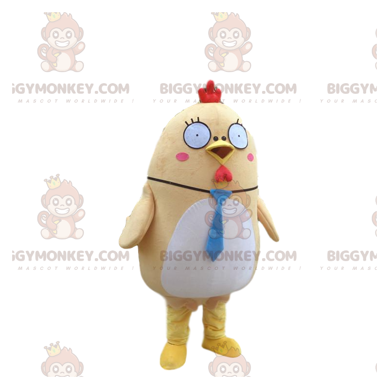 Gul och vit kyckling BIGGYMONKEY™ maskotdräkt, fyllig och rolig Gul och vit kyckling BIGGYMONKEY™ maskotdräkt, fyllig och rolig