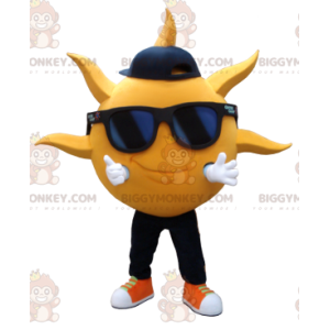 Costume de mascotte BIGGYMONKEY™ en forme de soleil jaune avec