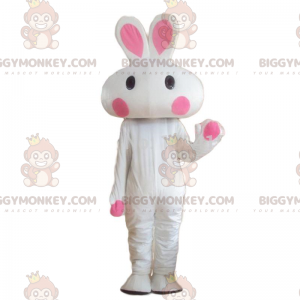 Traje de mascote BIGGYMONKEY™ de coelho branco e rosa