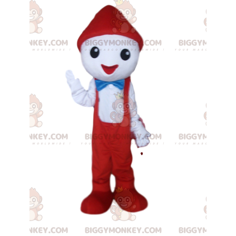 BIGGYMONKEY™ Mascot Costume White Character With Red Overalls – BIGGYMONKEY™ Mascot Costume White Character With Red Overalls –