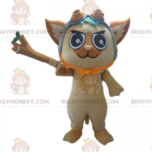 Cat BIGGYMONKEY™ mascottekostuum met piloothelm en tak -