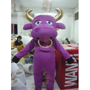 Traje de mascote de vaca roxa e dourada de touro BIGGYMONKEY™ –