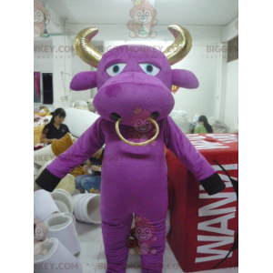 Στολή μασκότ BIGGYMONKEY™ Bull Purple και Gold Cow -