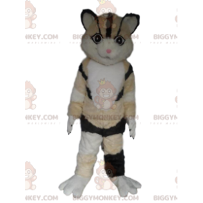 Fato de mascote BIGGYMONKEY™ de gato tricolor, bege, branco e preto - Mascotes de gatos - BIGGYMONKEY_09976 - BiggyMonkey.com