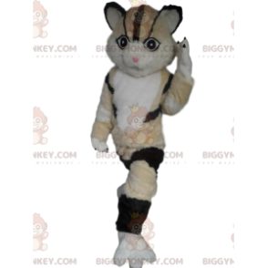  BIGGYMONKEY™ costume mascotte gatto tricolore, costume gatto beige, bianco e nero - Mascotte di gatti - BiggyMonkey.com