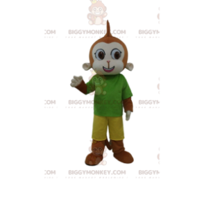 Brown Monkey BIGGYMONKEY™ Mascot Costume Dressed in Colorful