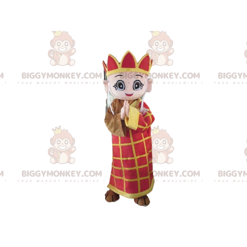 BIGGYMONKEY™ mascot costume yellow and red monk, king costume -