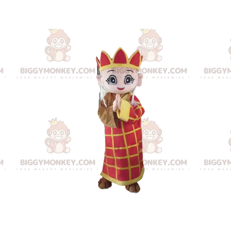 Kostým maskota BIGGYMONKEY™ žlutý a červený mnich, kostým krále Kostým maskota BIGGYMONKEY™ žlutý a červený mnich, kostým krále