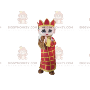 BIGGYMONKEY™ mascot costume yellow and red monk, king costume -