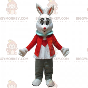 Στολή μασκότ White Rabbit BIGGYMONKEY™ με καρδιά στο στομάχι - Μασκότ κουνελιού - BIGGYMONKEY_09986 - BiggyMonkey.com