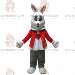 Fantasia de mascote de coelho branco BIGGYMONKEY™ com coração na barriga - Mascote de coelho - BiggyMonkey.com