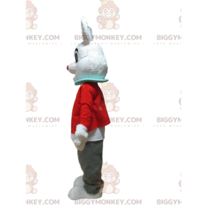 Στολή μασκότ BIGGYMONKEY™ Λευκού Κουνελιού με καρδιά στο στομάχι
