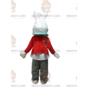 Weißer Hase BIGGYMONKEY™ Maskottchen-Kostüm mit Herz auf dem