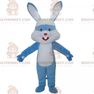 Blaues und weißes Kaninchen BIGGYMONKEY™ Maskottchenkostüm