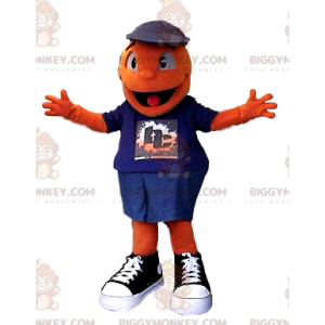 Zeer lachende oranje man BIGGYMONKEY™ mascottekostuum -