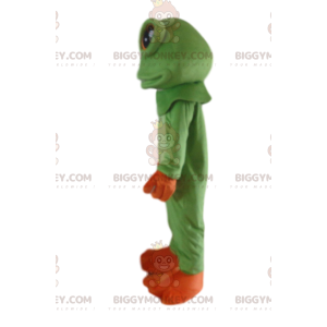 Traje de mascote BIGGYMONKEY™ sapo verde e laranja, fantasia de