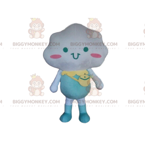 White cloud BIGGYMONKEY™ mascot costume dressed in blue, cloud