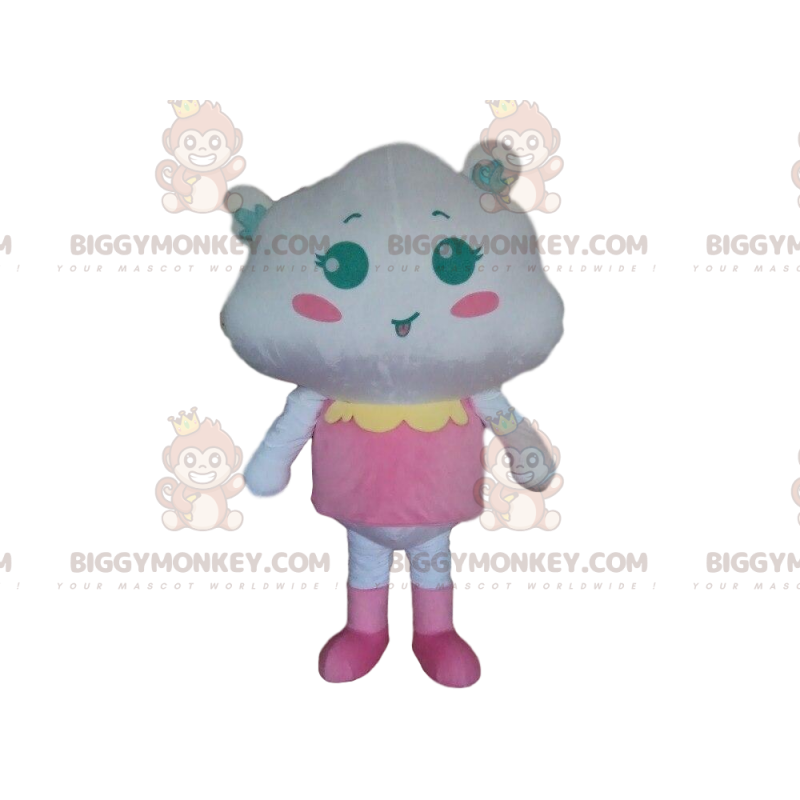 Hvid sky BIGGYMONKEY™ maskotkostume klædt i pink skykostume - Hvid sky BIGGYMONKEY™ maskotkostume klædt i pink skykostume -