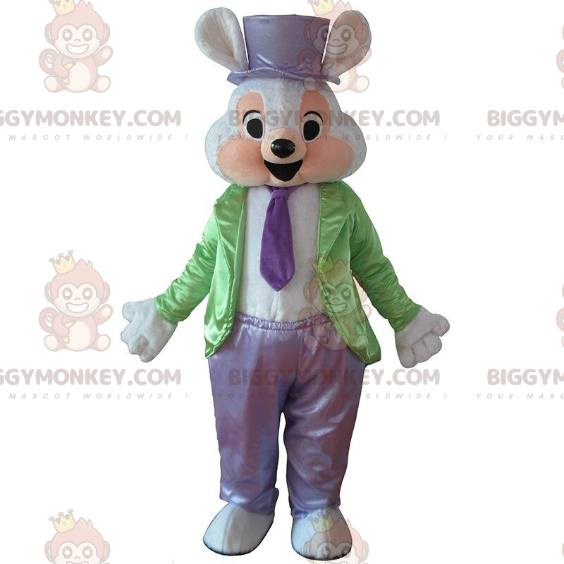 Traje Mascote Coelho Branco BIGGYMONKEY™ Traje Elegante - Mascote de coelho - BIGGYMONKEY_09995 - BiggyMonkey.com
