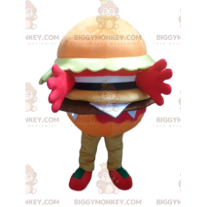 Oranje hamburger BIGGYMONKEY™ mascottekostuum, hamburgerkostuum