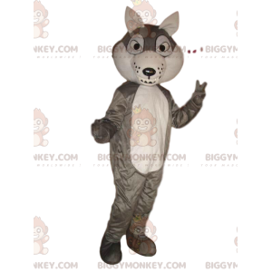 Traje de mascote BIGGYMONKEY™ lobo cinza e branco, fantasia de