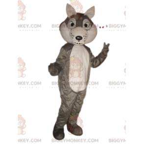 Traje de mascote BIGGYMONKEY™ lobo cinza e branco, fantasia de