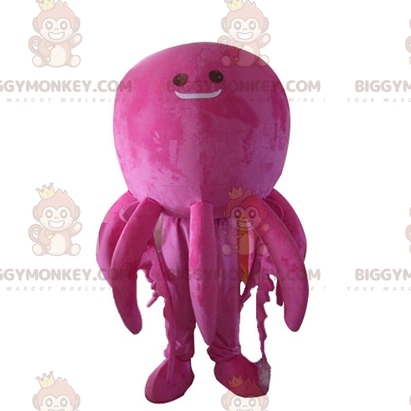 BIGGYMONKEY™ Disfraz de mascota de pulpo rosa sonriente BIGGYMONKEY™ Disfraz de mascota de pulpo rosa sonriente