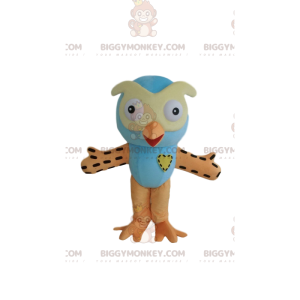 Costume de mascotte BIGGYMONKEY™ de hibou bleu et orange