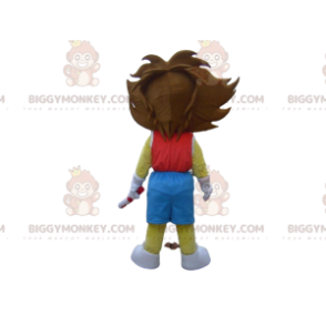 BIGGYMONKEY™ Mascot Costume of Yellow Lion in Red and Blue