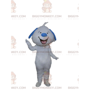 BIGGYMONKEY™ Χαμογελαστός λευκός και μπλε σκύλος μασκότ στολή